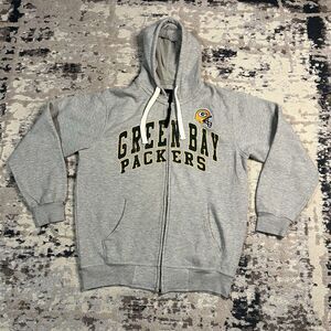 Green Bay Packers NFL Helmet Embroidered Sz L Gray Hoodie Full Zip Sweatshirt